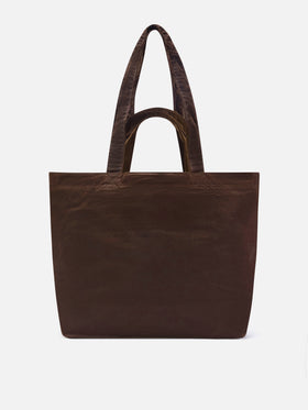 Shopper Essential marrone in tessuto cerato con ricamo logo