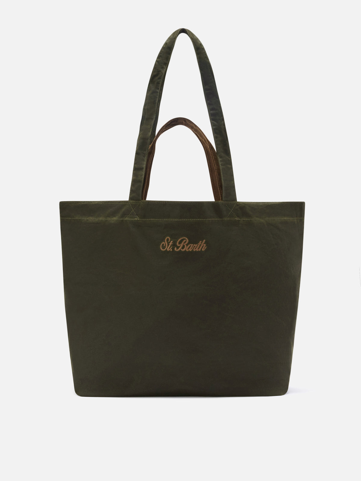 Military green Essential waxed tote bag with logo embroidery