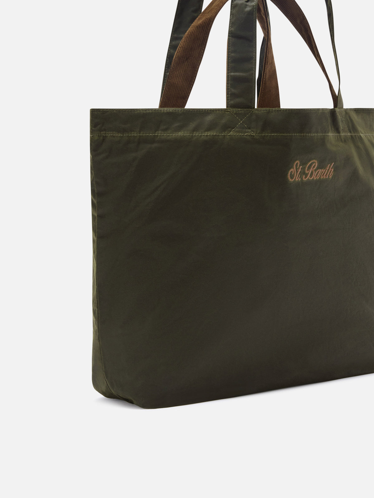 Military green Essential waxed tote bag with logo embroidery