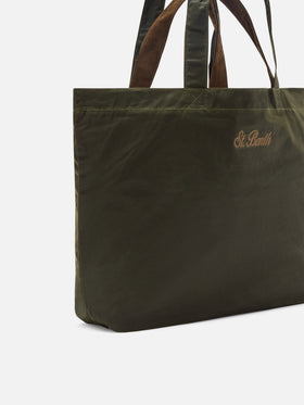 Military green Essential waxed tote bag with logo embroidery