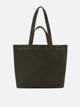 Military green Essential waxed tote bag with logo embroidery
