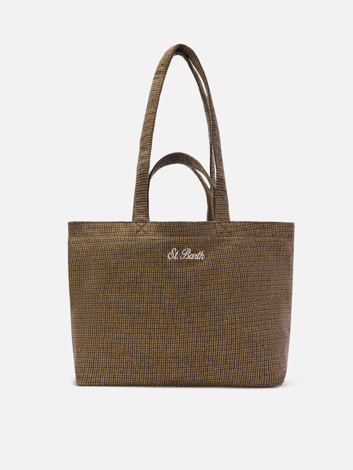 Beige Essential Wollmischungs-tote-Tasche mit Hahnentrittmuster 