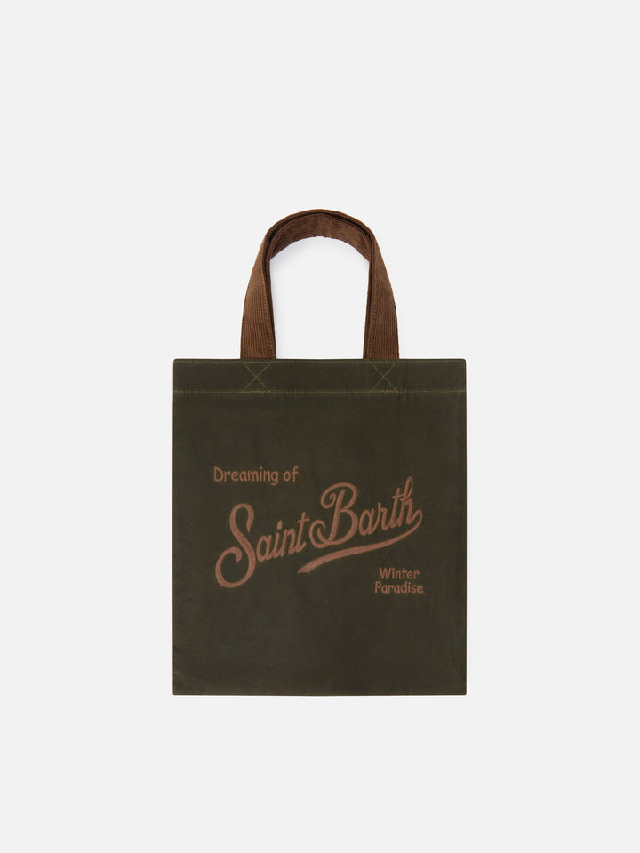 Sac Mini Essential ciré vert militaire tote avec logo brodé 