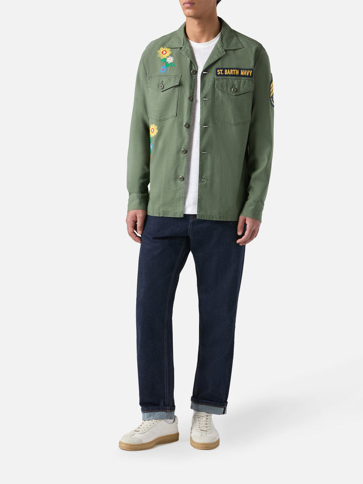Esteban embroidered overshirt in military green