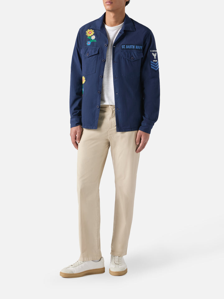 Esteban embroidered overshirt in navy blue