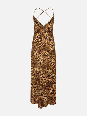 Eydis satin slip dress with animalier print