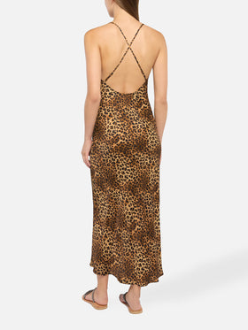 Eydis satin slip dress with animalier print