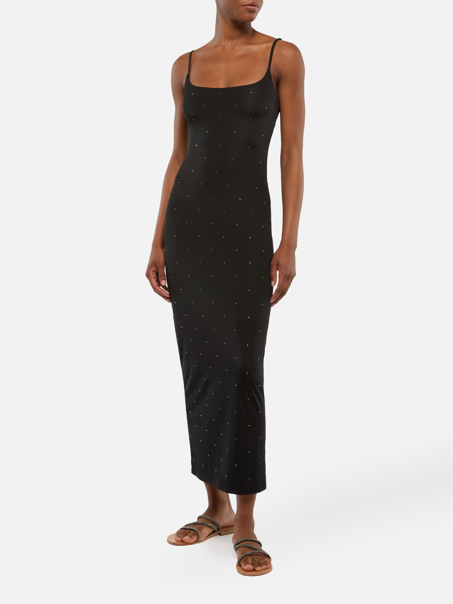 Slip dress lungo nero aderente Evy