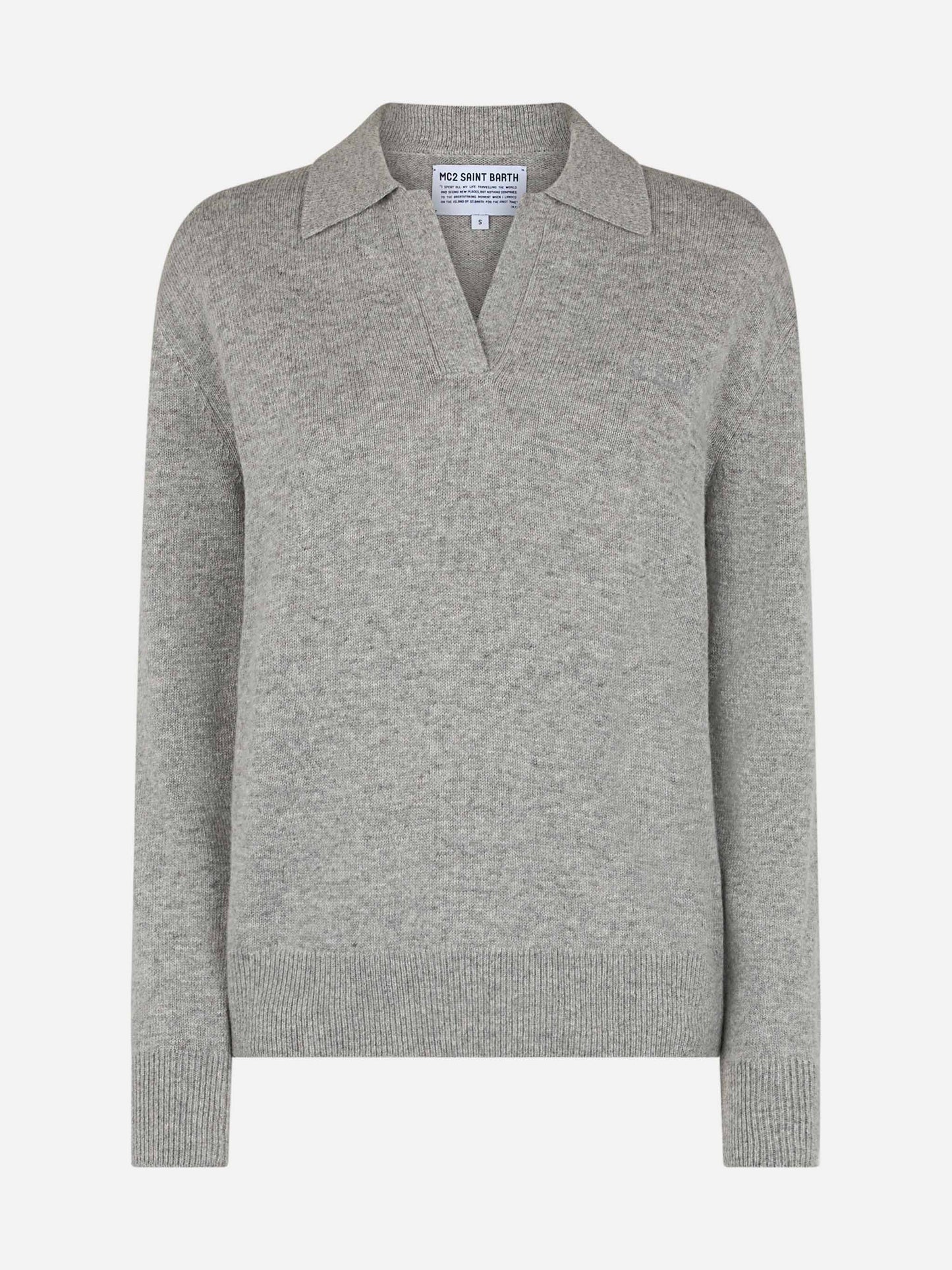 Maglione da donna grigio mélange Eze con collo polo