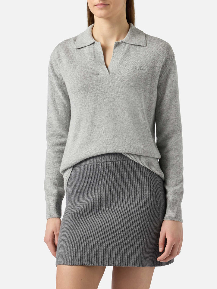 Woman mélange grey sweater Eze with polo collar