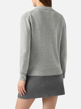 Woman mélange grey sweater Eze with polo collar