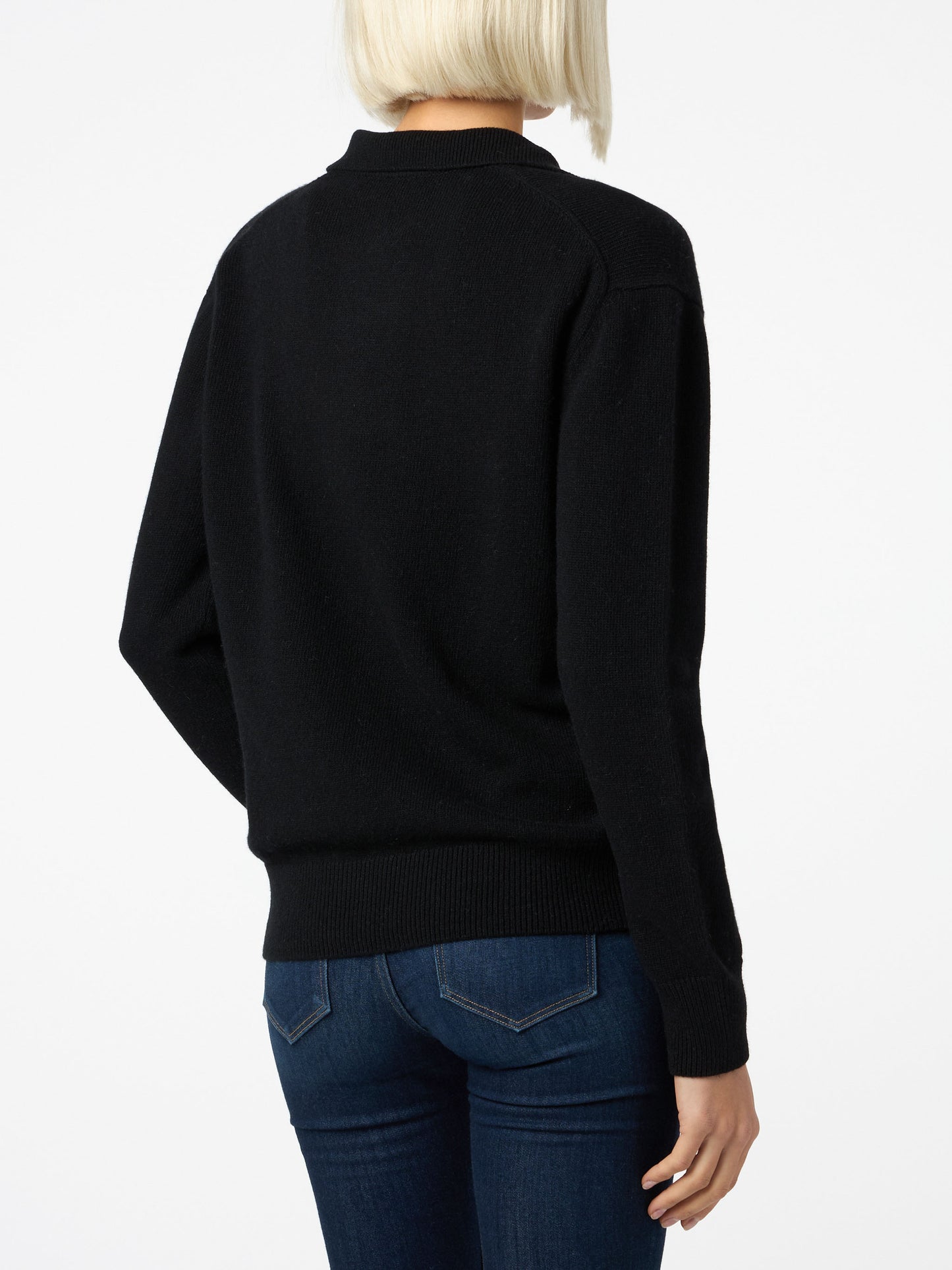 Schwarzer Damenpullover Eze aus Kaschmirmischung mit Polokragen