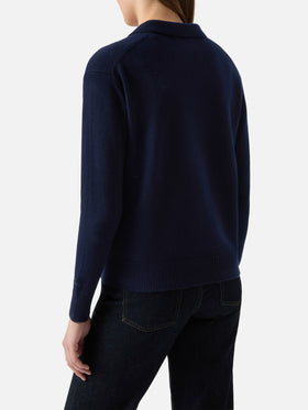 Midnight blue Eze wool sweater with polo collar