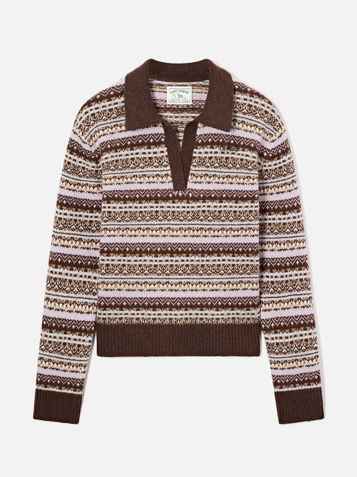 Strickmodell mit Polokragen aus Eze-Wollmischung mit Fair-Isle-Muster 