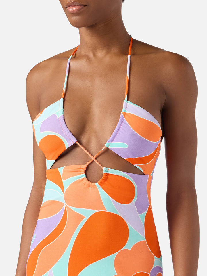 Longuette cutout wave printed dress Farah