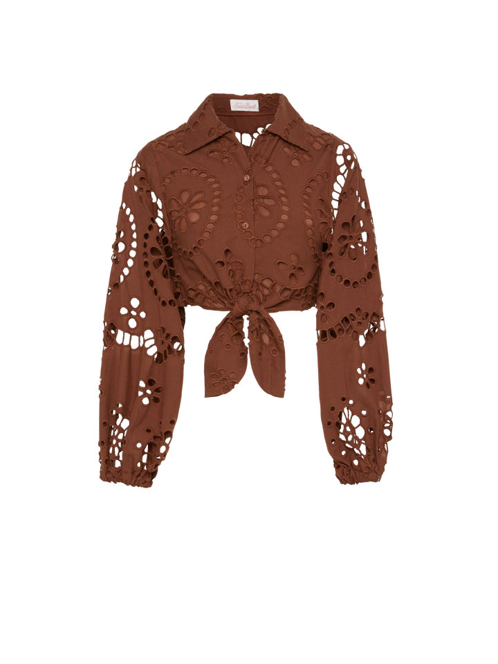Febe camel brown cotton Sangallo lace shirt - MC2 Saint Barth