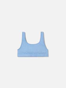 Top sportivo Fify azzurro in tessuto tecnico  con profili a contrasto