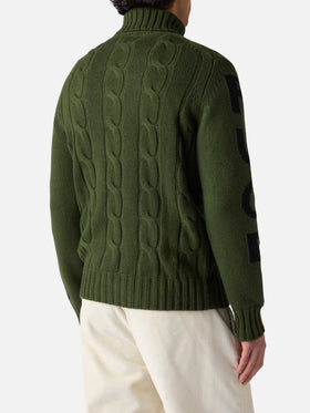 Man turtleneck braided sweater with Fuori pista jacquard