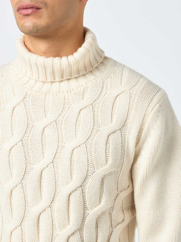 Man cable knit blend cashmere sweater Fisherman