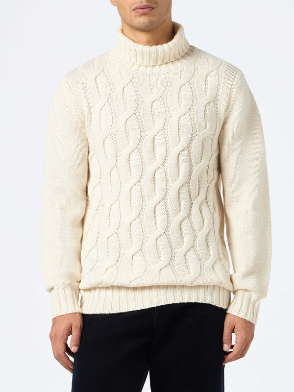 Man cable knit blend cashmere sweater Fisherman