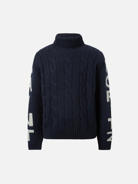 Dolcevita a trecce Fisherman Jr blu navy con jacquard Saint Moritz