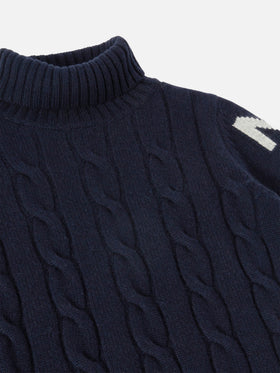 Dolcevita a trecce Fisherman Jr blu navy con jacquard Saint Moritz