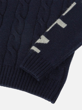 Dolcevita a trecce Fisherman Jr blu navy con jacquard Saint Moritz
