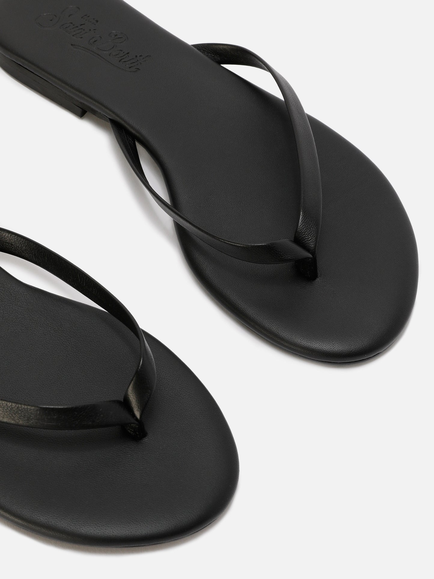 Essentials real leather flip flops in black