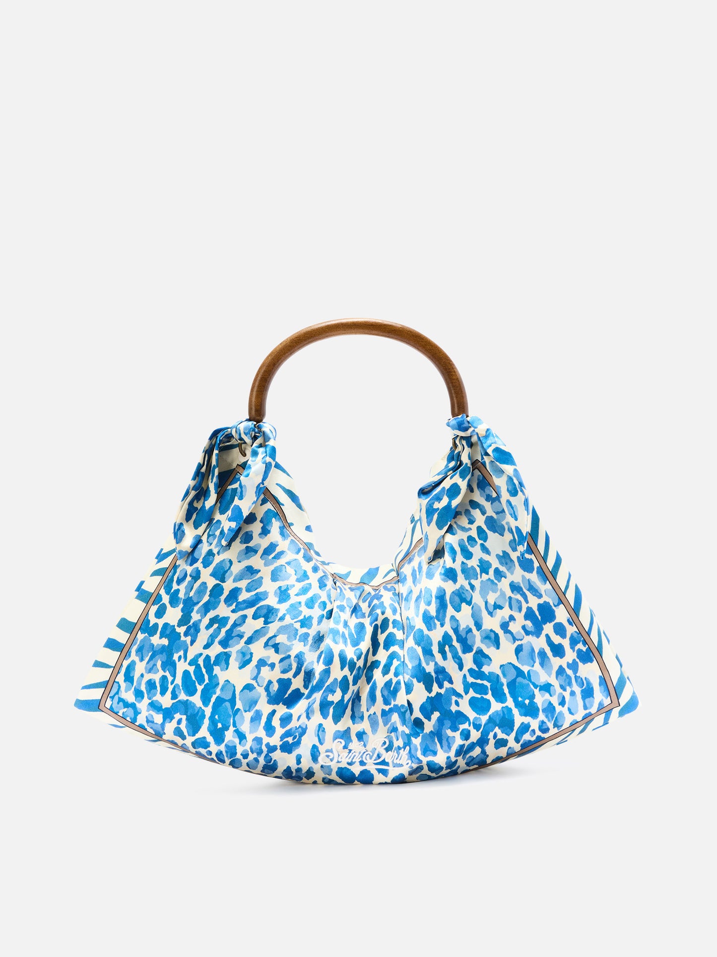 Borsa Foulard in seta con manico in legno e fantasia animalier