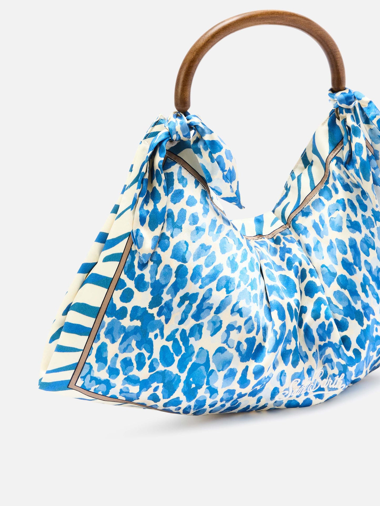 Borsa Foulard in seta con manico in legno e fantasia animalier