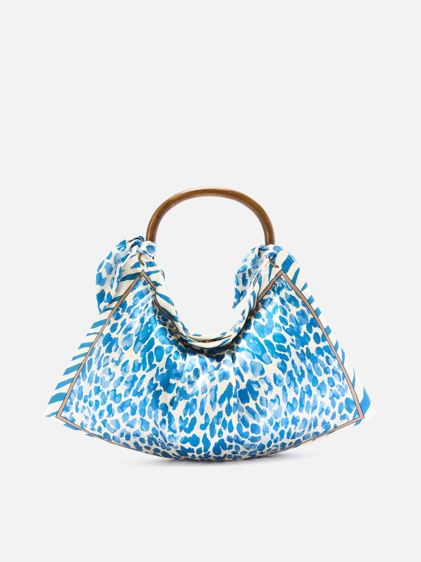 Sac foulard en soie avec poignée en bois et imprimé animalier 