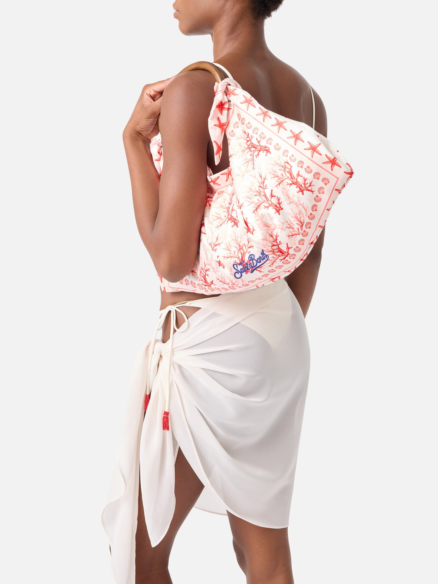 Sac foulard à la structure souple et au motif corail 