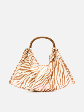 Seidentasche als Foulard mit Holzgriff und Animal-Print 