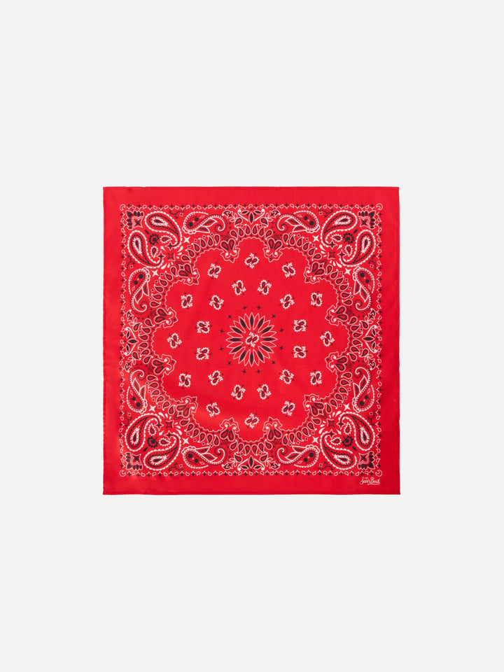 Cotton Foulard with red bandanna print