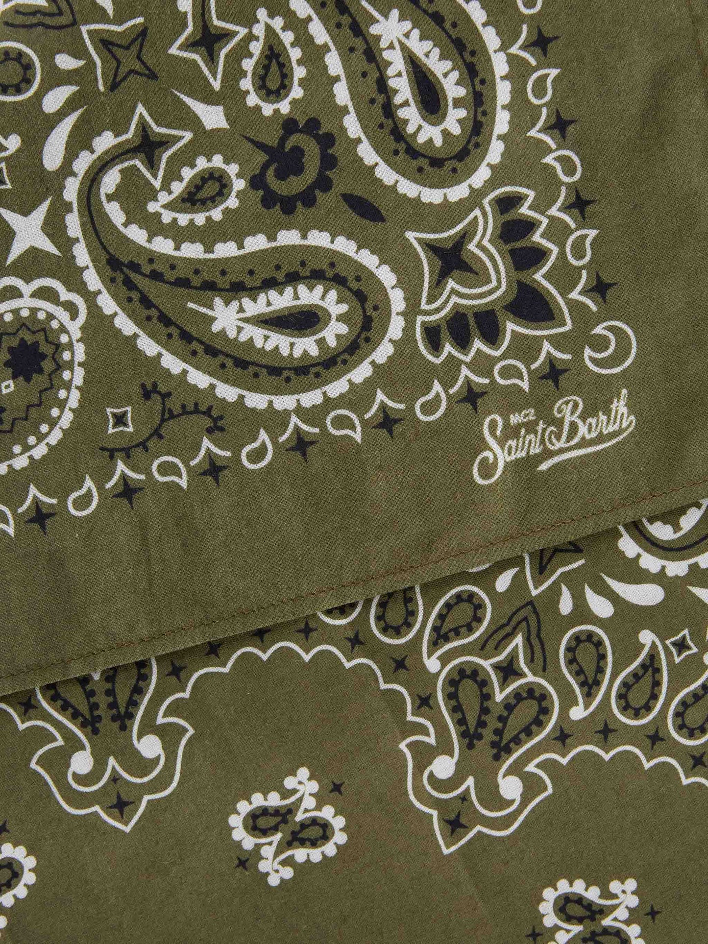 Foulard in cotone con stampa bandana verde militare