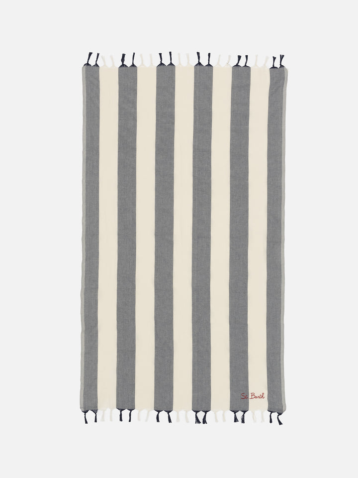 Telo mare leggero in cotone Fouta con stampa a righe blu navy