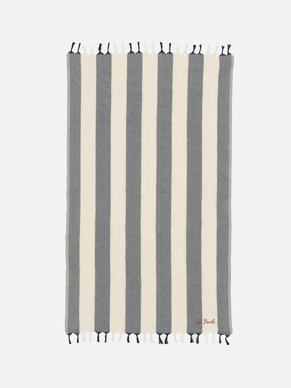 Light cotton beach towel Fouta with navy blue striped print