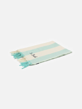 Leichtes Baumwoll-Strandtuch Fouta mit wassergrünem Streifendruck