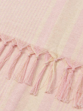 Light cotton beach towel Fouta with pink striped print and embroidery