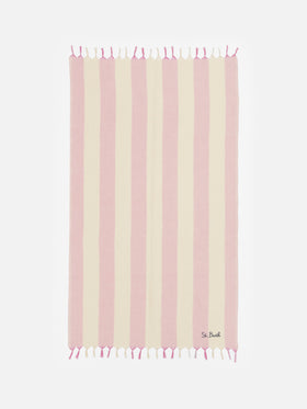 Telo mare in cotone leggero Fouta con stampa a righe rosa