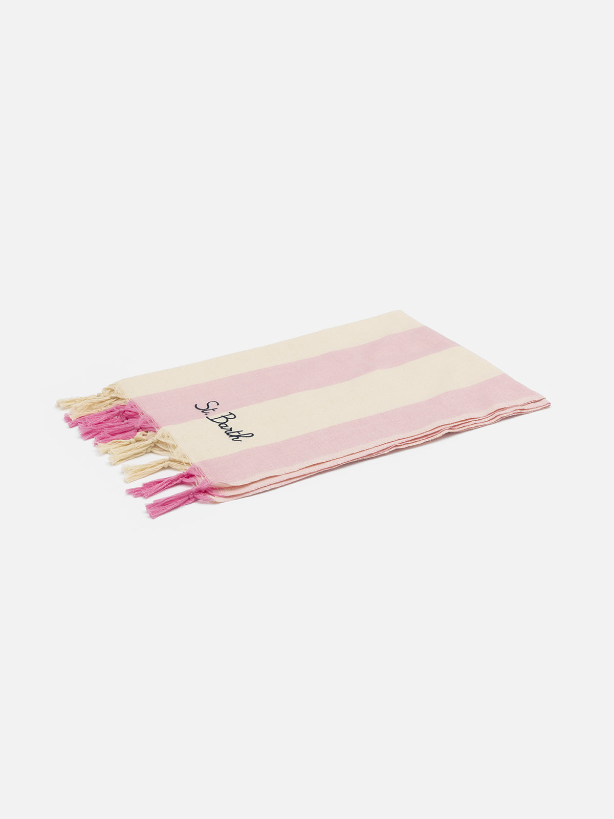 Telo mare in cotone leggero Fouta con stampa a righe rosa