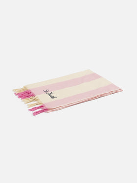 Telo mare in cotone leggero Fouta con stampa a righe rosa