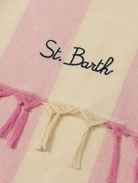 Telo mare in cotone leggero Fouta con stampa a righe rosa