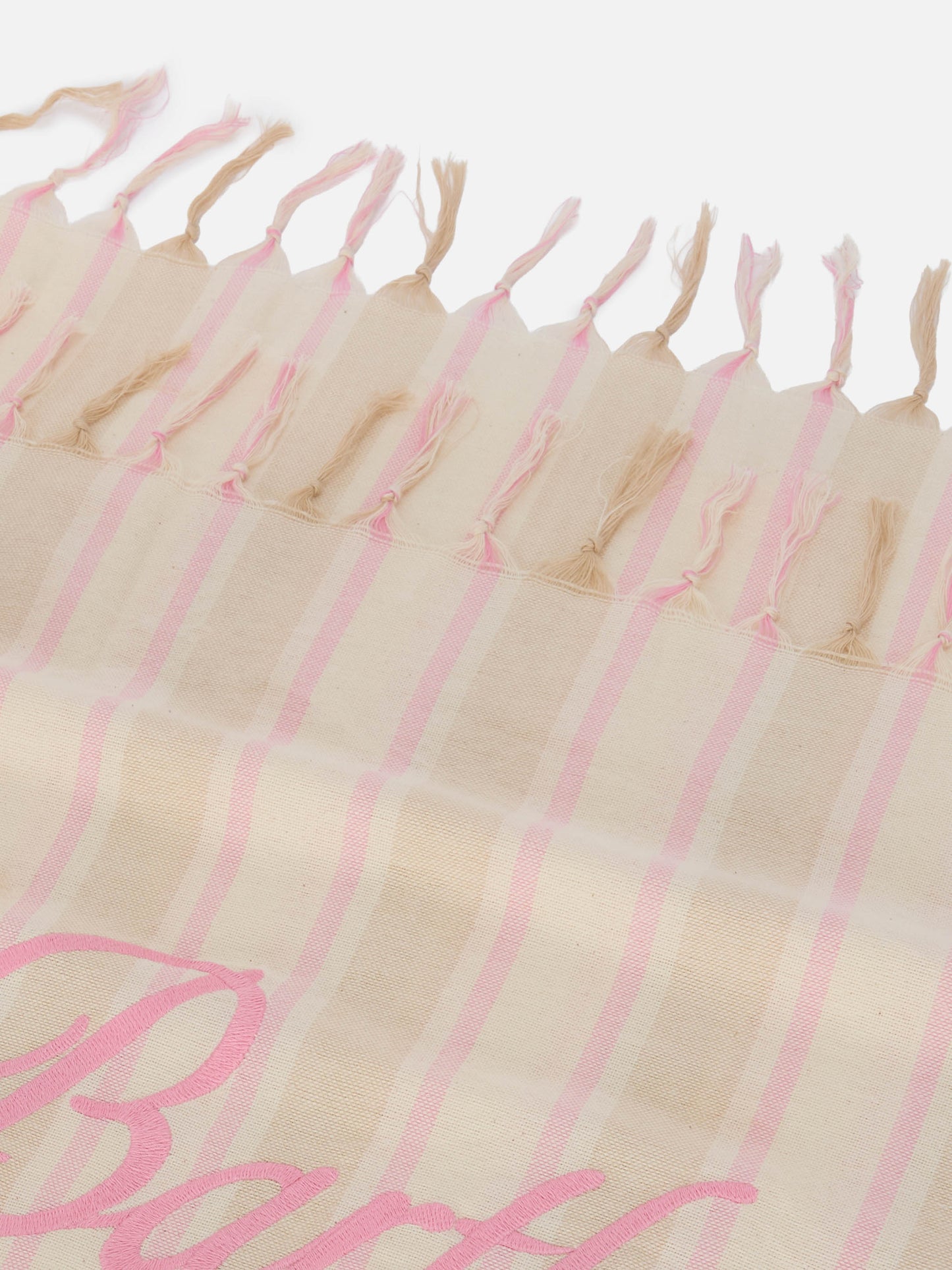 Telo mare Foutas Lighta righe beige e bianche con logo ricamato