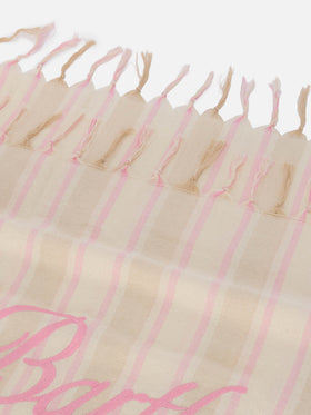 Telo mare Foutas Lighta righe beige e bianche con logo ricamato