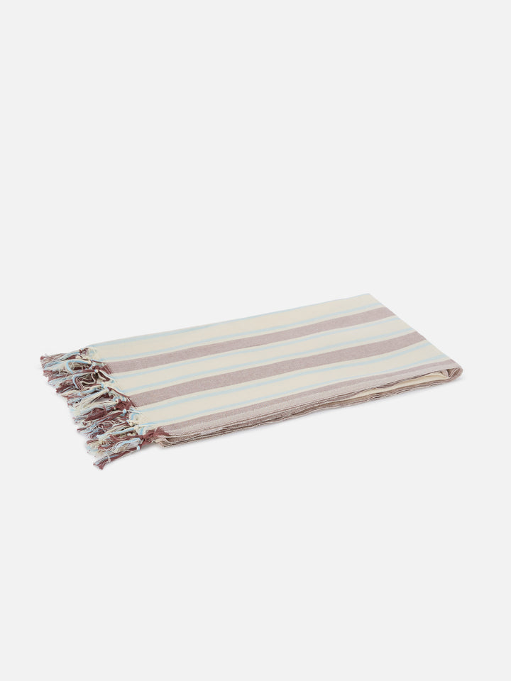Telo mare Foutas Lighta righe beige e azzurro con logo ricamato