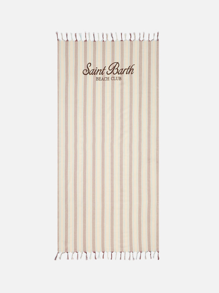 Serviette de plage fouta Lightbeach à rayures beige et bleu clair avec logo brodé 