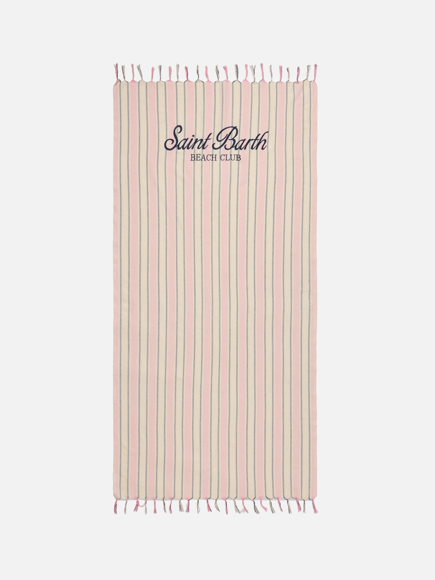 Telo mare Foutas Lighta righe rosa e bianco con logo ricamato