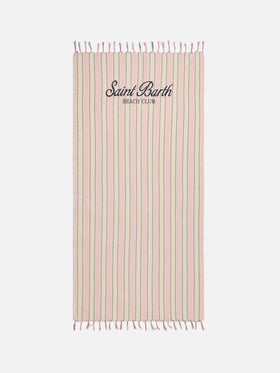 Telo mare Foutas Lighta righe rosa e bianco con logo ricamato