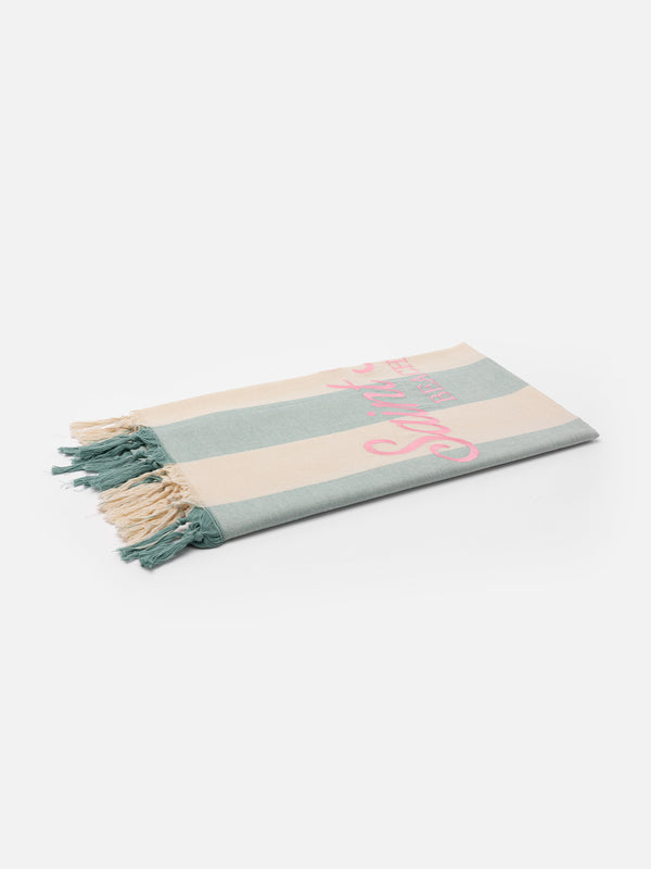 Light cotton Fouta beach towel with sage green striped print